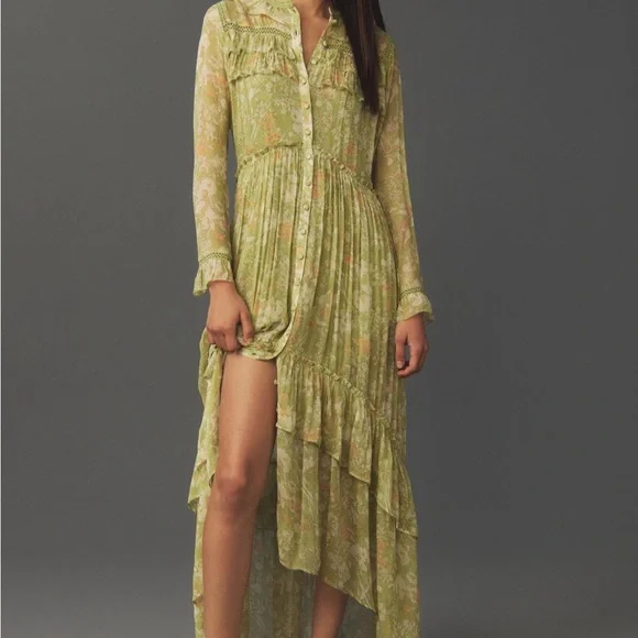 By Anthropologie Long Sleeve Sheer Hanky-Hem Midi Dress - Picture 2 of 13